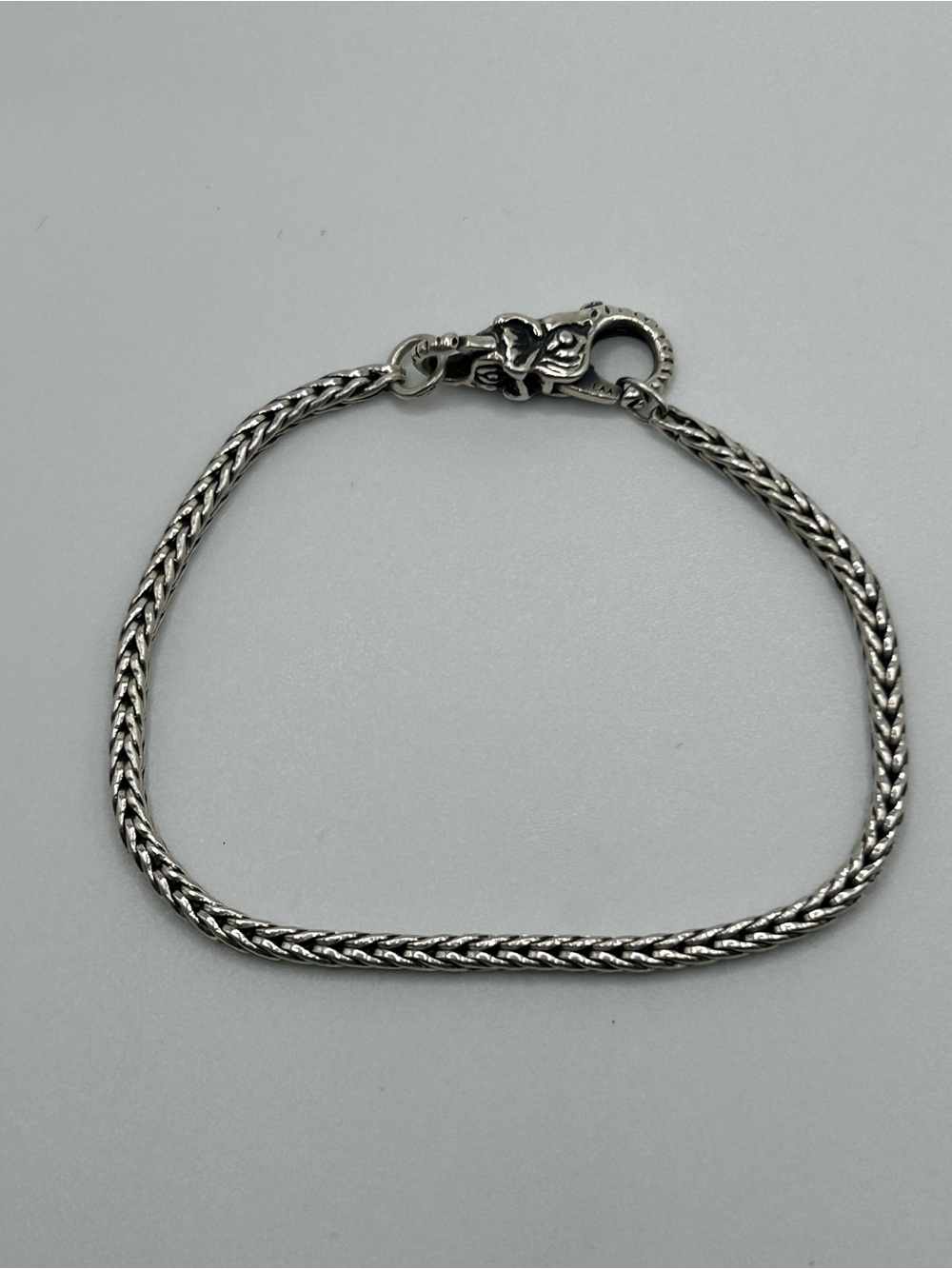 Trollbeads LAA 925 Sterling Silver Foxtail Charm Bracelet w/Flower Lock 8"